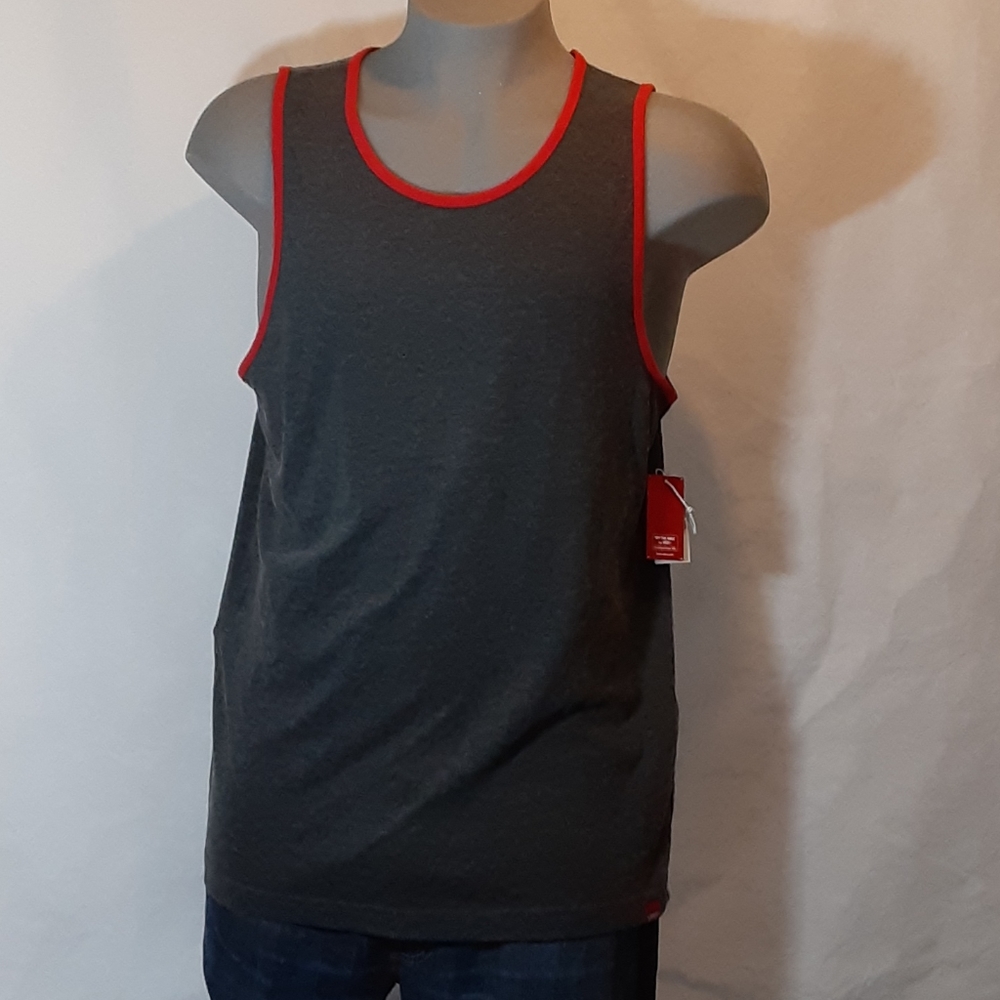 NWT Vans Mens Large Gray Basic Tank Red Trim - Picture 2 of 6